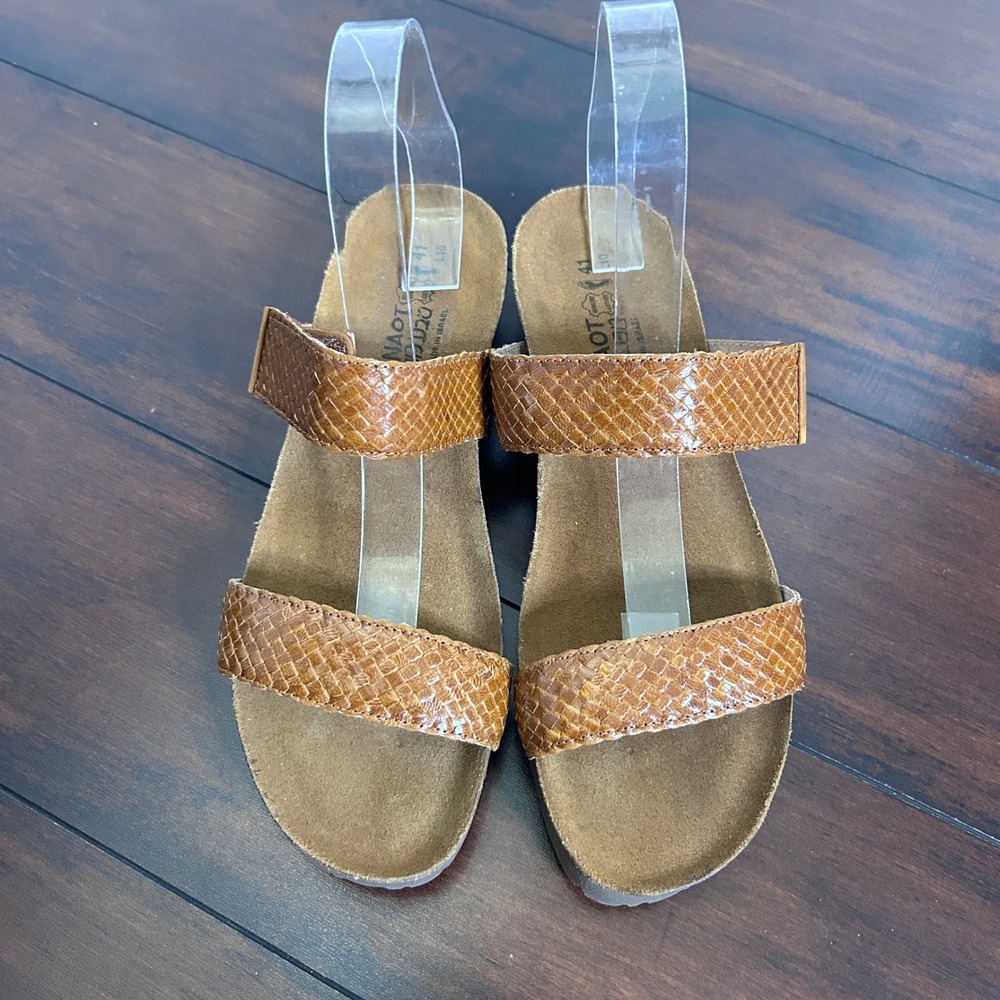 Naot Women's Blake Braided 2 Strap Leather Sandals Brown size 41 Slip On NWOB